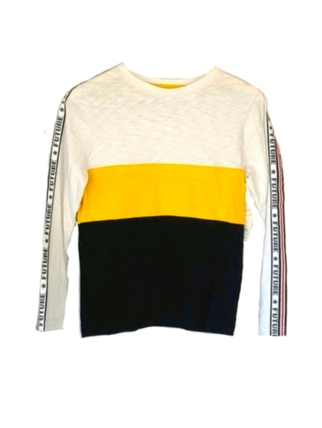 Boys Long Sleeve Casual T-Shirt Crew Tee Colorblock Yellow Black White Size L